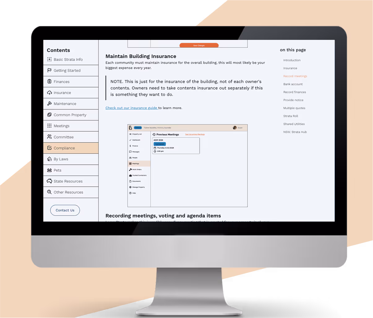 a monitor screen with a screenshot of Loma Strata Help Centre